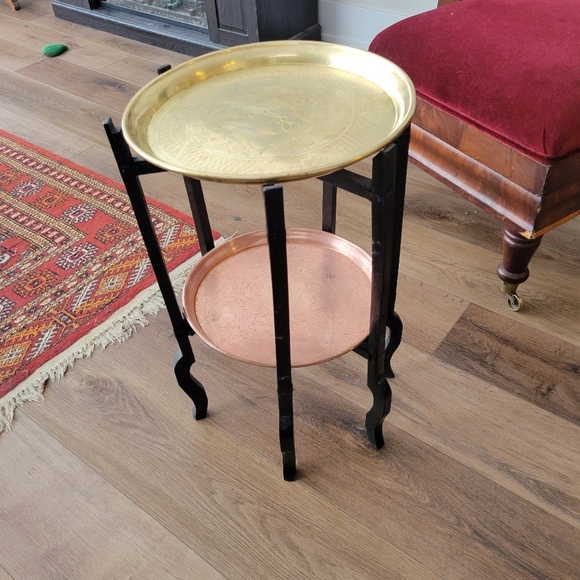 Brass And Copper Folding Tray Table Asian Inspired - Picture 5 of 8